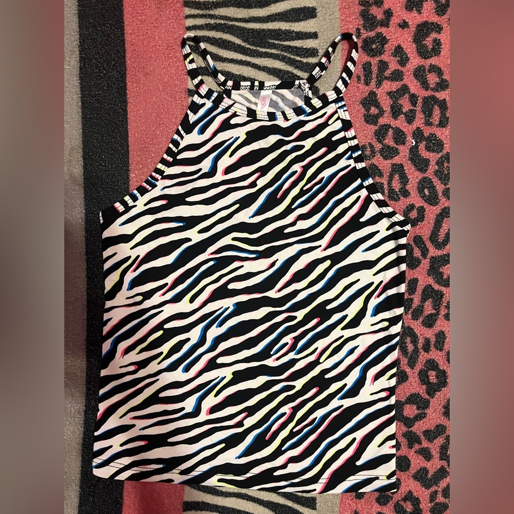 Vintage Y2K mcbling rainbow zebra print racerback spaghetti strap/tank top
